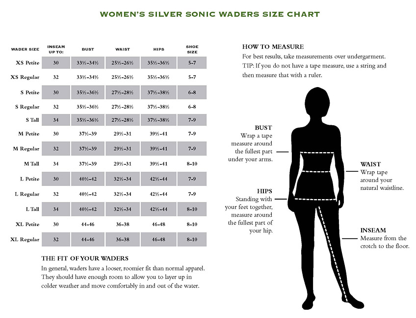 White River Waders Size Chart