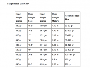 Orvis Mission Skagit Head Size Chart